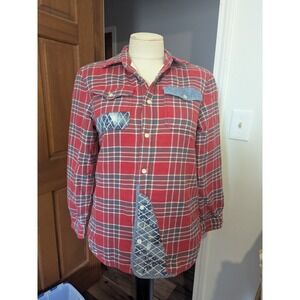Polo Ralph‎ Lauren Plaid Quilted Cotton Shirt Girls Sz 16 Red Blue Button Up